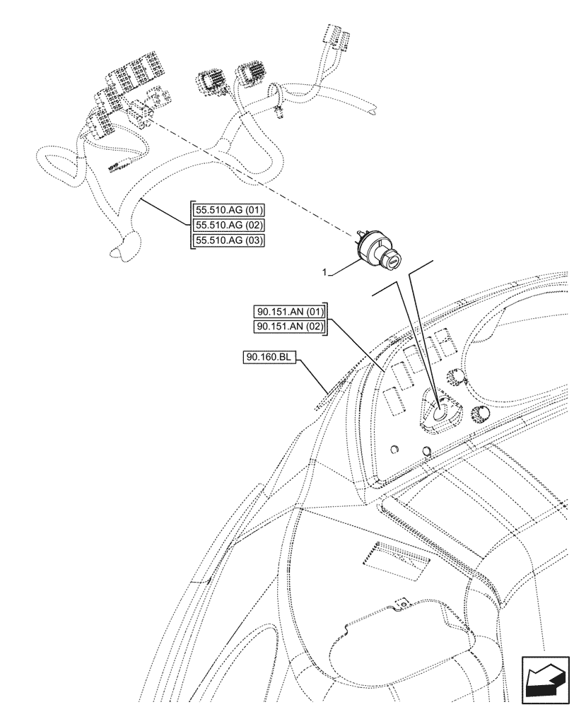 Схема запчастей Case 580SN WT - (55.201.AH) - IGNITION SWITCH (55) - ELECTRICAL SYSTEMS