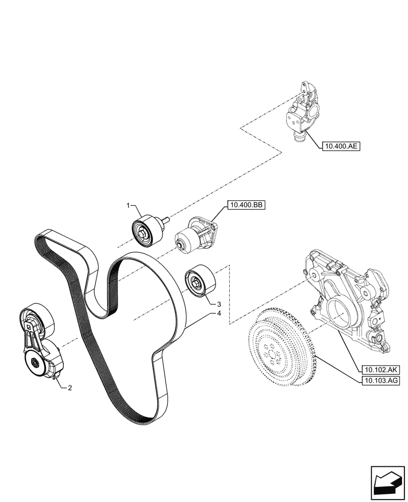 Схема запчастей Case F4HFE613W B003 - (10.414.BE) - BELT (10) - ENGINE