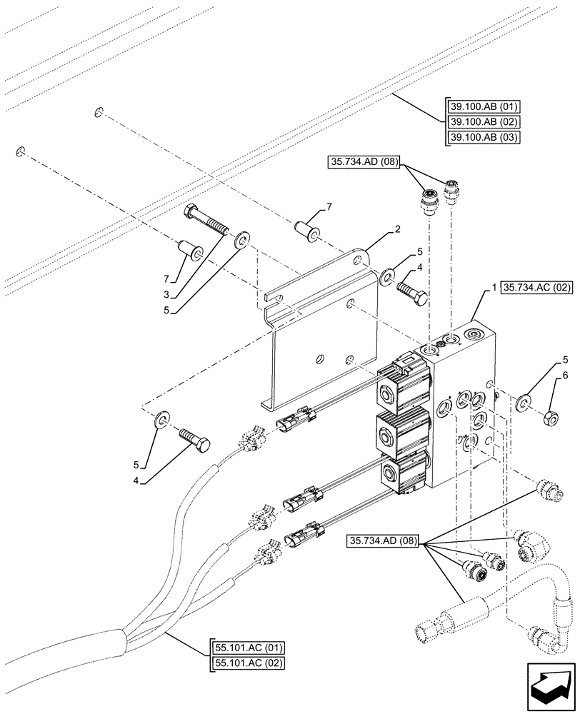 Схема запчастей Case 580SN - (35.734.AC[01]) - QUICK COUPLER, VALVE (35) - HYDRAULIC SYSTEMS