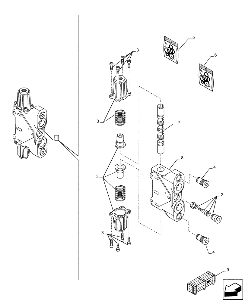 Схема запчастей Case 590SN - (35.359.AB[43]) - VAR - 747864 - LOADER, CONTROL VALVE, PILOT CONTROLS, 3-SPOOL, CLAM, VALVE SECTION (35) - HYDRAULIC SYSTEMS