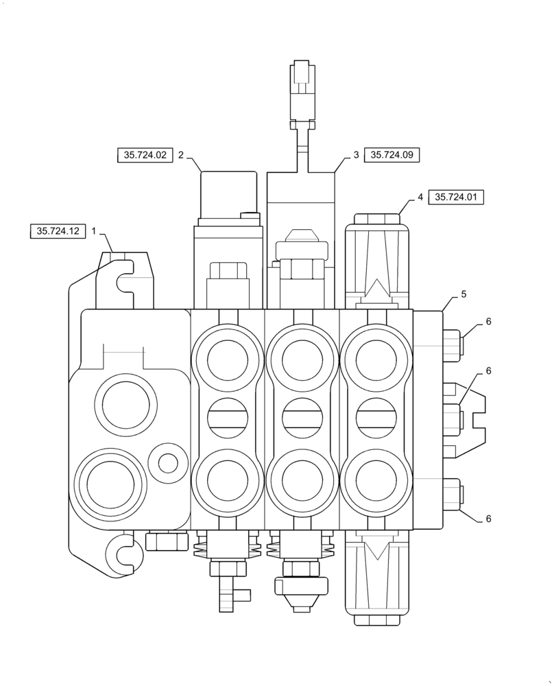 Схема запчастей Case 580SN WT - (35.114.02) - VALVE - LOADER CONTROL, 3 SPOOL (PILOT CONTROLS) (580SN, 580SN WT, 590SN) (35) - HYDRAULIC SYSTEMS