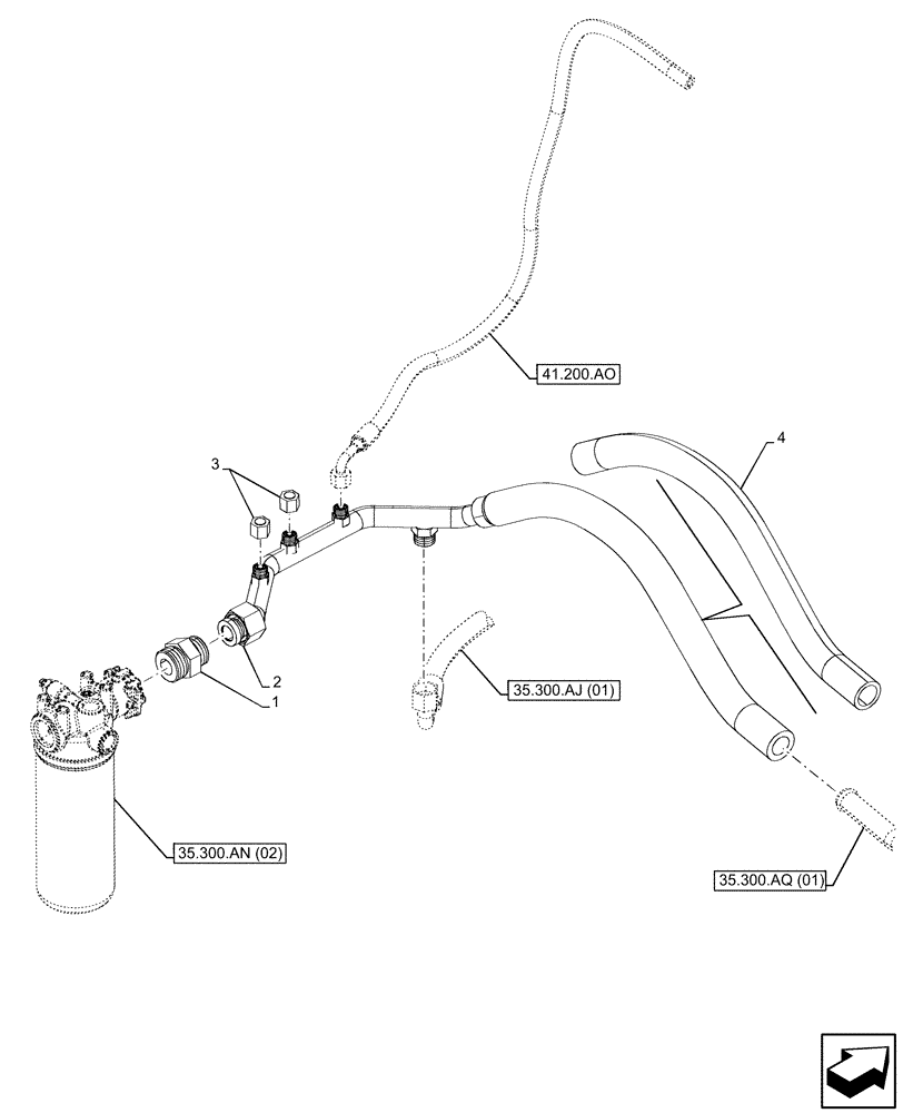 Схема запчастей Case 580SN - (35.300.AJ[02]) - OIL FILTER, LINES (35) - HYDRAULIC SYSTEMS