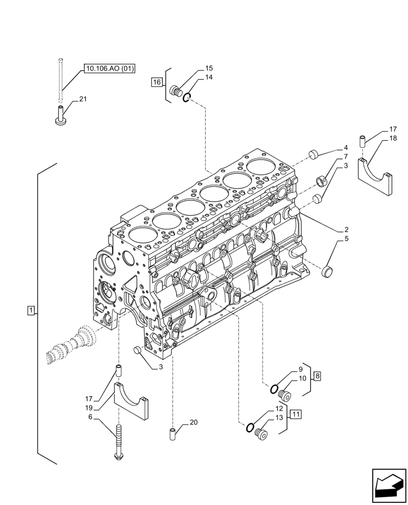 Схема запчастей Case F4HFE613W B005 - (10.001.AB[01]) - CRANKCASE (10) - ENGINE