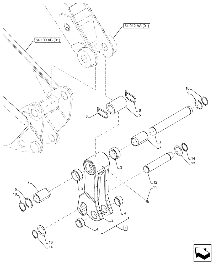 Схема запчастей Case 590SN - (84.100.AP[01]) - BACKHOE BUCKET, MECHANICAL, COUPLING, STANDARD DIPPER, 15FT/457MM (84) - BOOMS, DIPPERS & BUCKETS