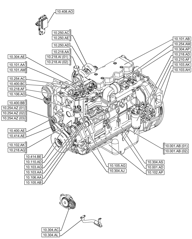 Схема запчастей Case F4HFE613S B004 - (00.000.10) - PICTORIAL INDEX - ENGINE (00) - GENERAL & PICTORIAL INDEX