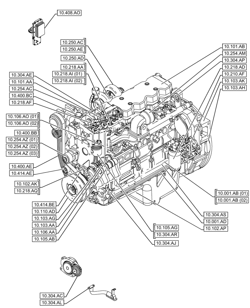 Схема запчастей Case F4HFE613T B002 - (10.000.00) - SECTION INDEX - ENGINE (10) - ENGINE