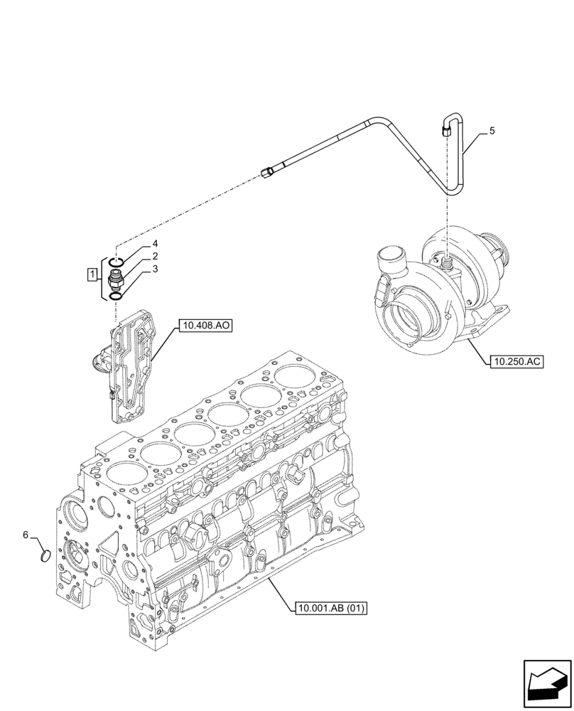 Схема запчастей Case F4HFE613W B003 - (10.250.AD) - TURBOCHARGER LINE (10) - ENGINE