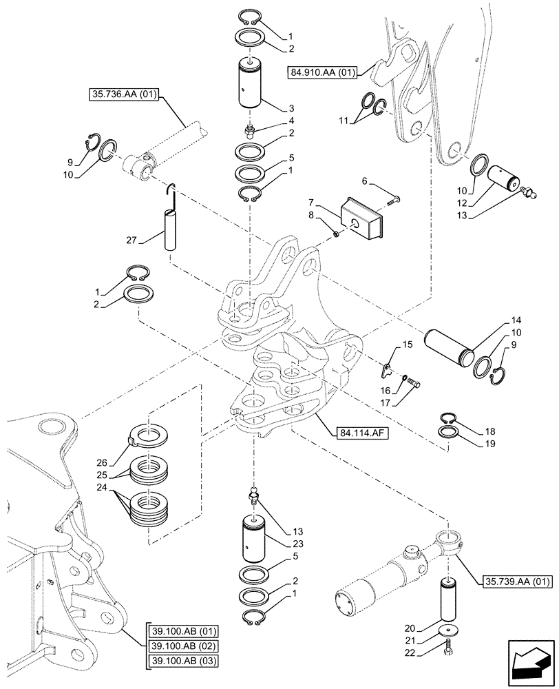 Схема запчастей Case 580SN WT - (84.114.AK) - BOOM SWING, PIN (84) - BOOMS, DIPPERS & BUCKETS