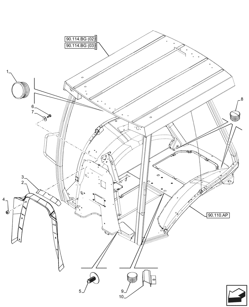 Схема запчастей Case 580SN - (90.114.BG[04]) - VAR - 423001 - CANOPY, COVER, PLUG (90) - PLATFORM, CAB, BODYWORK AND DECALS