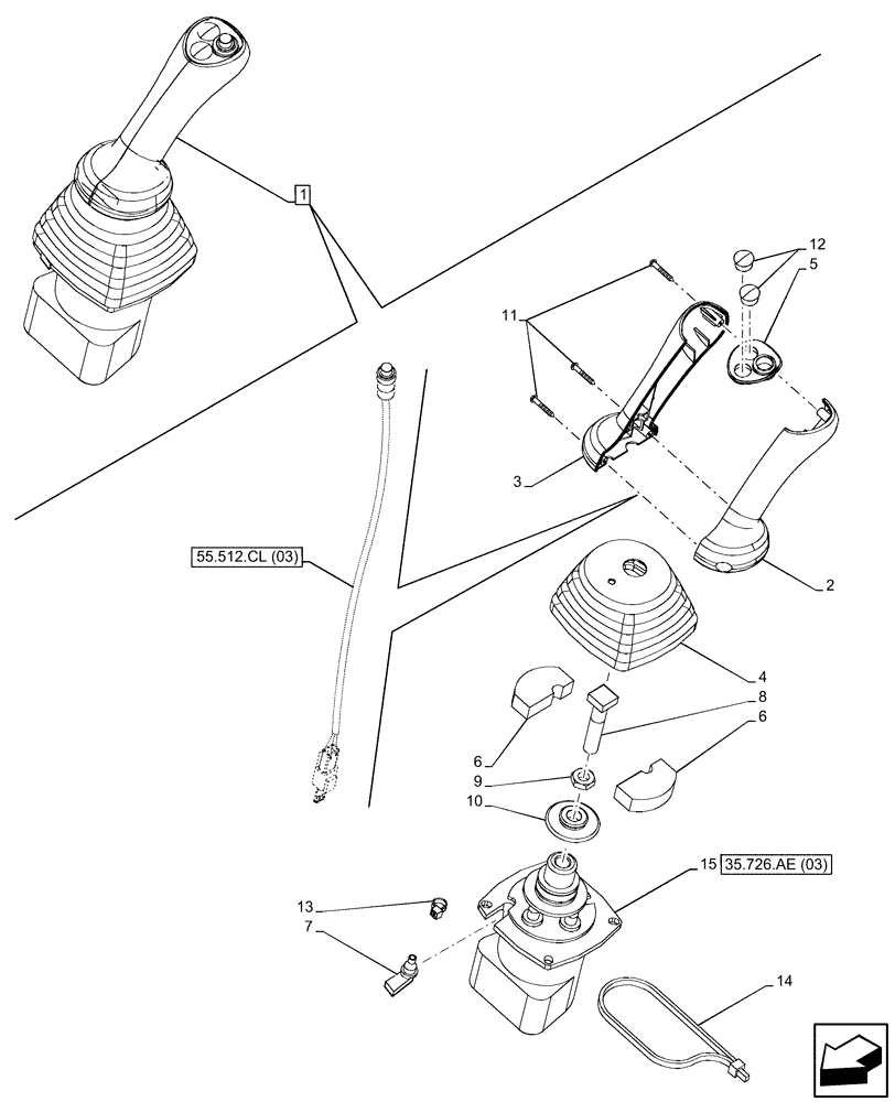 Схема запчастей Case 590SN - (35.726.AE[07]) - 6-SPOOL, 7-SPOOL, PILOT CONTROLS, JOYSTICK, LH (35) - HYDRAULIC SYSTEMS