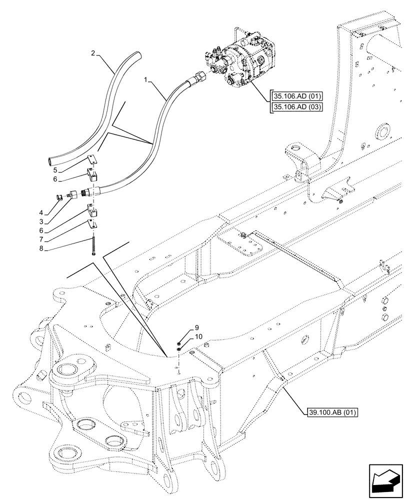 Схема запчастей Case 590SN - (35.106.AO[02]) - PUMP, OIL LINE, FITTING (35) - HYDRAULIC SYSTEMS