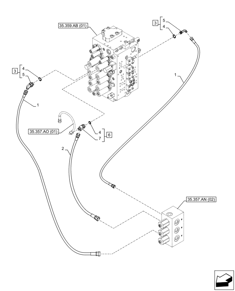 Схема запчастей Case CX210D LC LR - (35.355.AC[03]) - JOYSTICK, HYDRAULIC LINE, CONTROL VALVE (35) - HYDRAULIC SYSTEMS