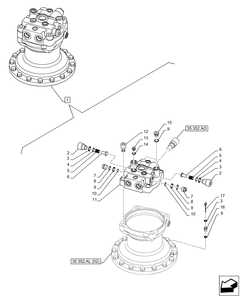 Схема запчастей Case CX210D LC LR - (35.352.AL[03]) - SWING REDUCTION UNIT, COMPONENTS (35) - HYDRAULIC SYSTEMS