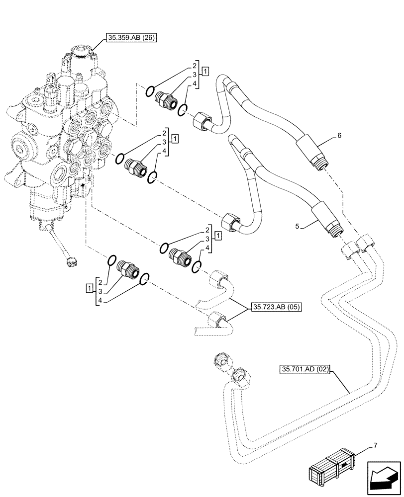 Схема запчастей Case 580SN - (35.359.AE[16]) - VAR - 747776 - LOADER, CONTROL VALVE LINE (35) - HYDRAULIC SYSTEMS