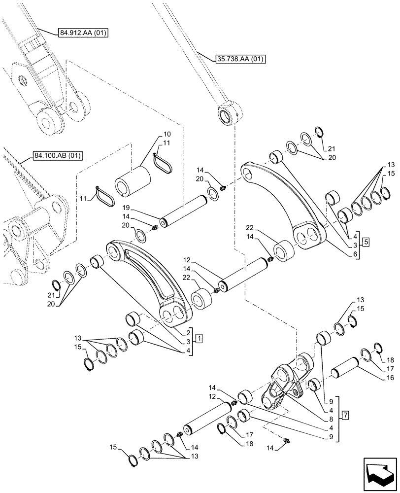 Схема запчастей Case 590SN - (84.100.AP[03]) - VAR - 442017 - BACKHOE BUCKET, MECHANICAL, COUPLING, 15FT/457MM (84) - BOOMS, DIPPERS & BUCKETS