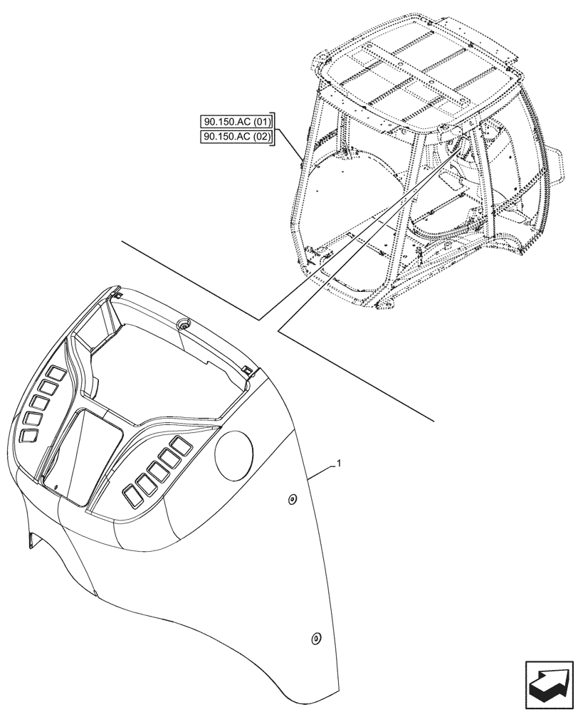 Схема запчастей Case 580SN - (90.160.AO[02]) - CAB, INSTRUMENT CLUSTER, FRONT, CONSOLE, MALAYSIAN (90) - PLATFORM, CAB, BODYWORK AND DECALS