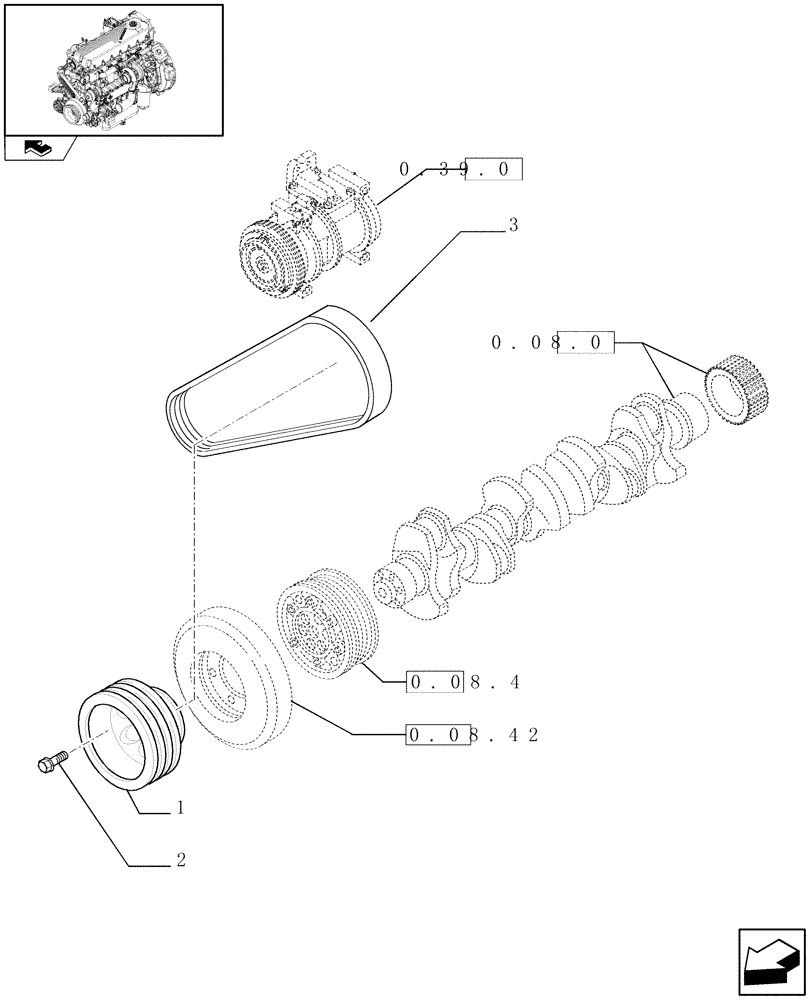 Схема запчастей Case F2CE9684H E003 - (0.08.4/ 1) - PULLEY - CRANKSHAFT (504231372 - 504170589) 