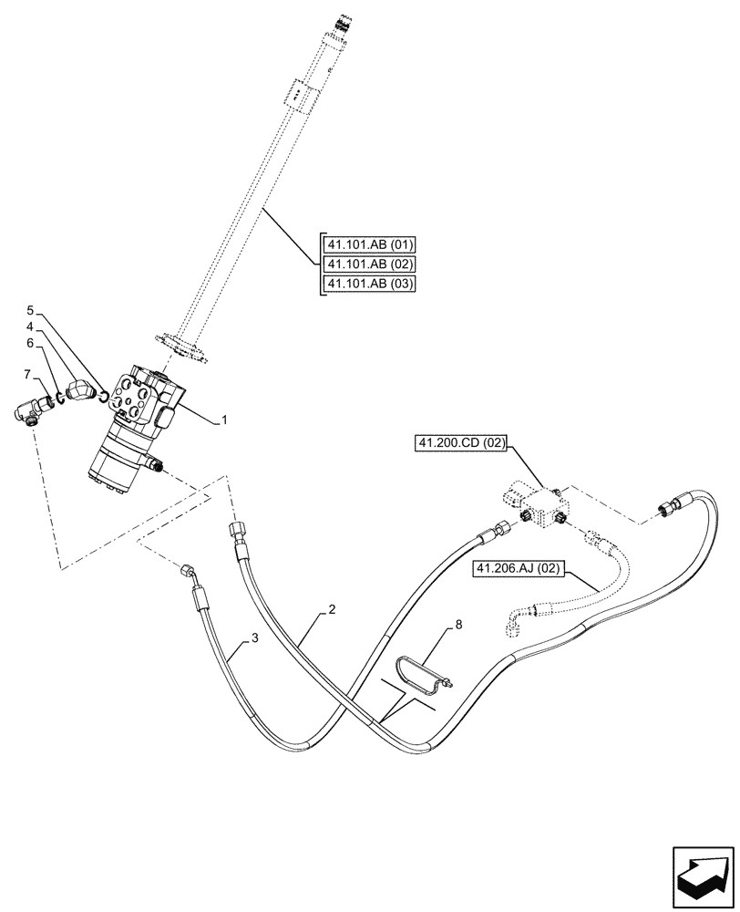 Схема запчастей Case 580SN - (41.200.BZ[01]) - VAR - 423011 - CONTROL VALVE, STEERING VALVE, PILOT LINE (41) - STEERING