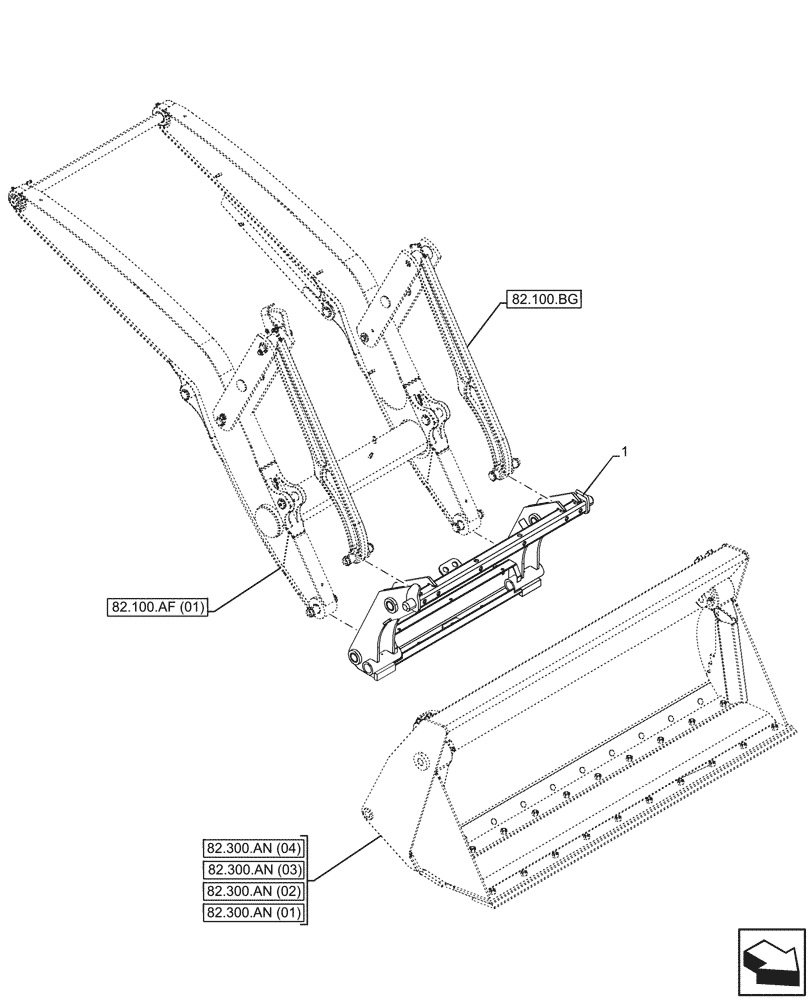 Схема запчастей Case 590SN - (82.300.AX[01]) - VAR - 423049 - BUCKET, QUICK COUPLER (82) - FRONT LOADER & BUCKET