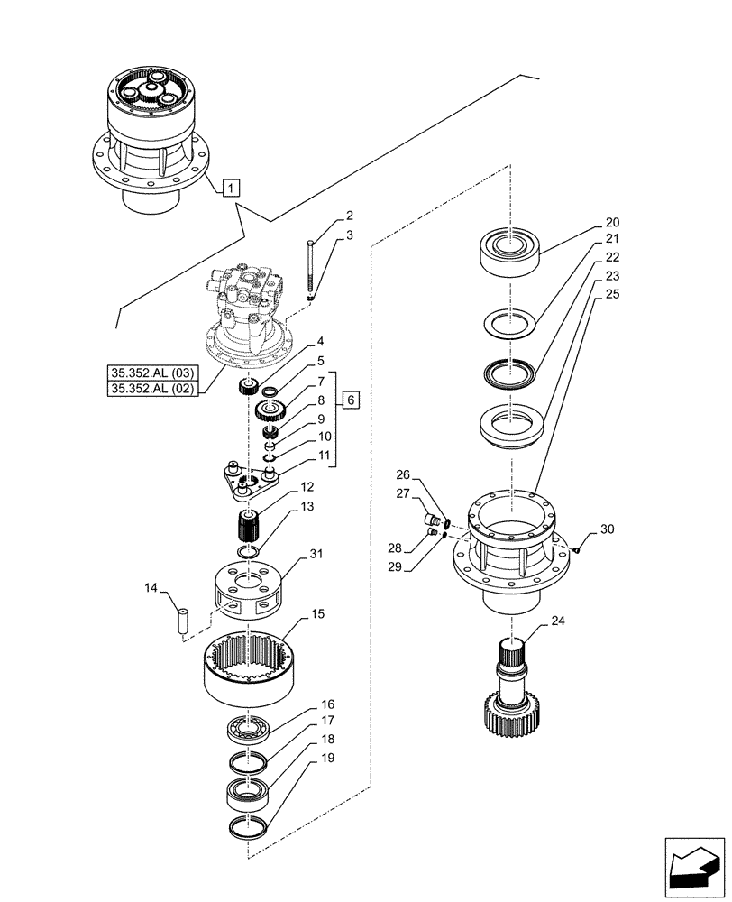 Схема запчастей Case CX210D LC LR - (35.352.AJ) - MOTO-REDUCTION GEAR, COMPONENTS (35) - HYDRAULIC SYSTEMS