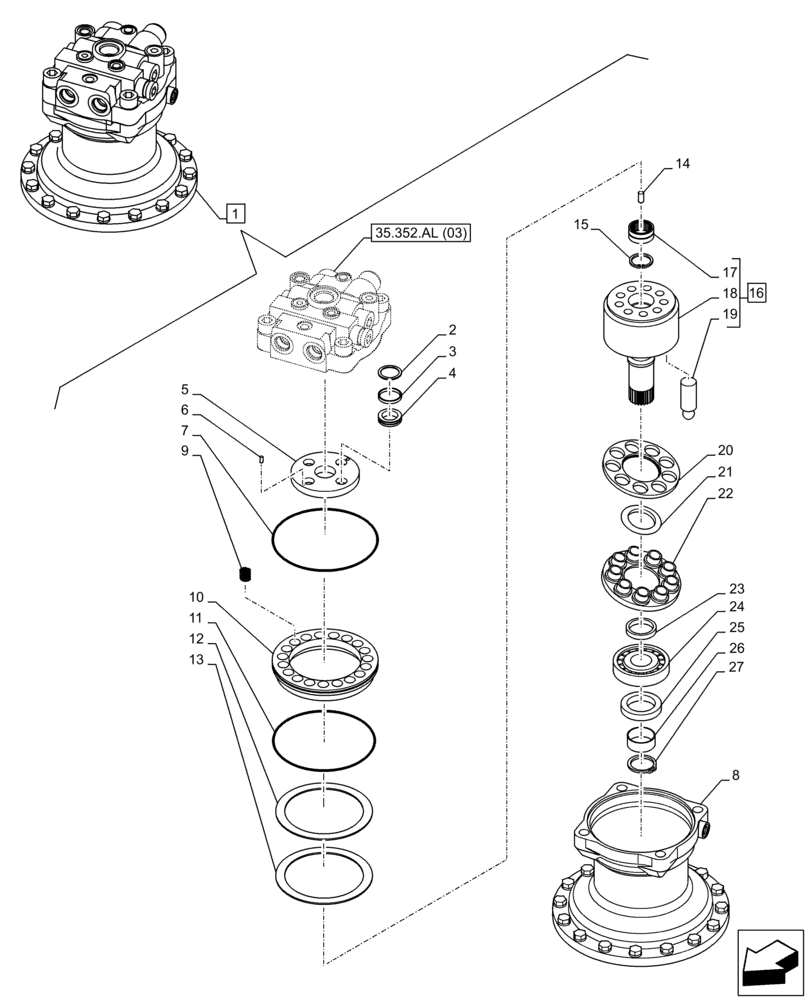 Схема запчастей Case CX210D LC LR - (35.352.AL[02]) - SWING REDUCTION UNIT, COMPONENTS (35) - HYDRAULIC SYSTEMS