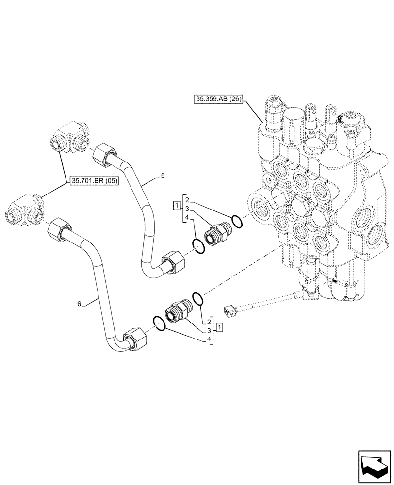 Схема запчастей Case 590SN - (35.701.BR[10]) - VAR - 747776 - LOADER, CONTROL VALVE, W/O RIDE CONTROL, LINES (35) - HYDRAULIC SYSTEMS