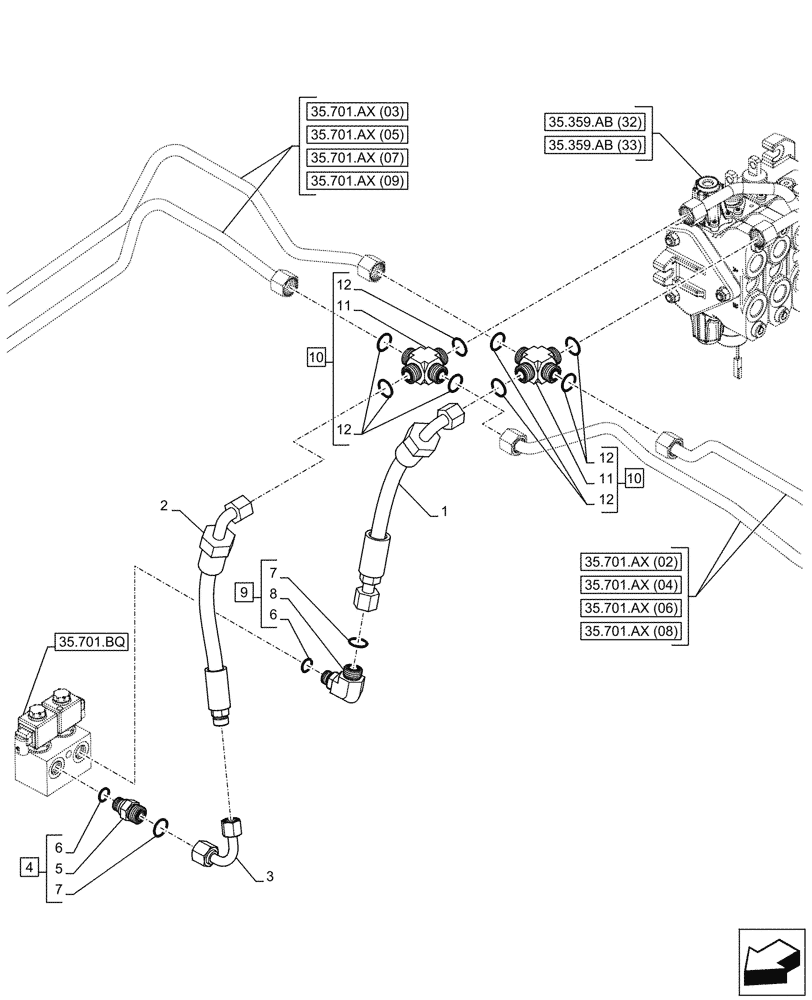 Схема запчастей Case 580SN WT - (35.701.BR[06]) - VAR - 747873 - RIDE CONTROL, VALVE, HYDRAULIC LINE - END YR 12-JUN-2015 (35) - HYDRAULIC SYSTEMS