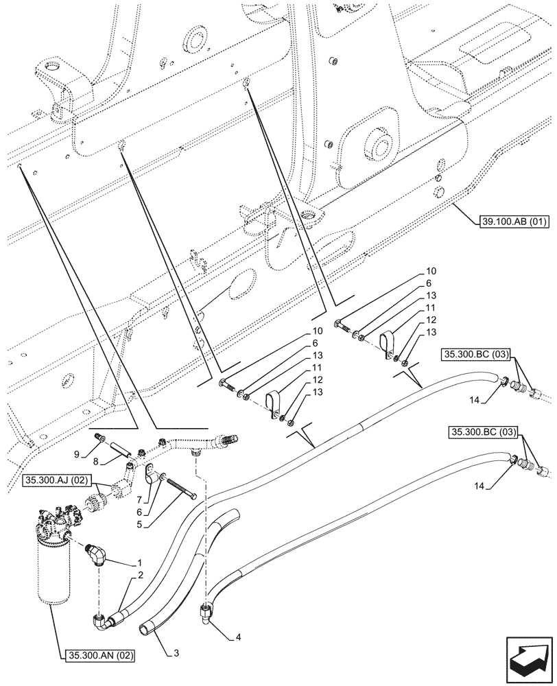 Схема запчастей Case 590SN - (35.300.AJ[01]) - OIL FILTER, LINES (35) - HYDRAULIC SYSTEMS