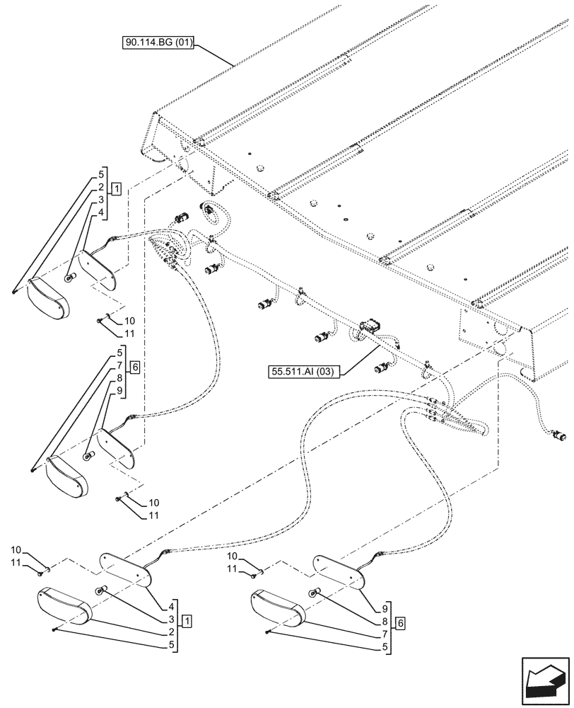 Схема запчастей Case 580SN WT - (55.404.CL[02]) - VAR - 423000, 442082 - CANOPY, TURN SIGNAL LIGHT, REAR (55) - ELECTRICAL SYSTEMS