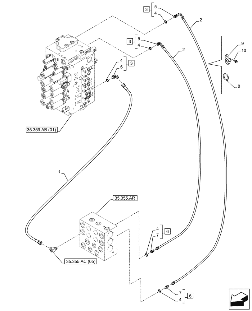 Схема запчастей Case CX210D LC LR - (35.355.AC[10]) - JOYSTICK, HYDRAULIC LINE, CONTROL VALVE (35) - HYDRAULIC SYSTEMS