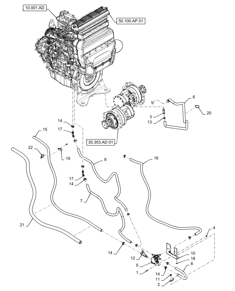 Схема запчастей Case TR270 - (50.100.AC[01]) - HEATER PLUMBING (50) - CAB CLIMATE CONTROL