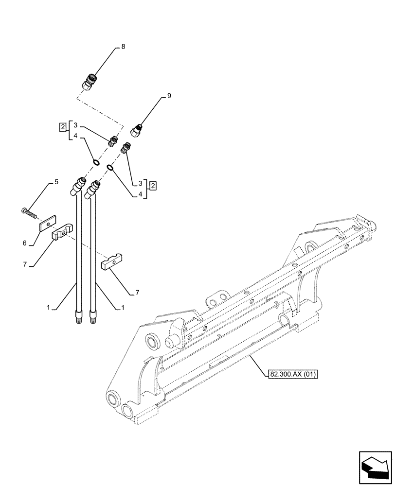 Схема запчастей Case 580SN WT - (35.525.AD[03]) - VAR - 423049 - QUICK COUPLER, LINES (35) - HYDRAULIC SYSTEMS