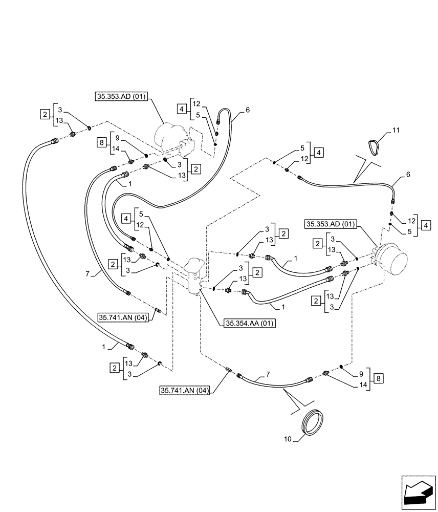 Схема запчастей Case CX130D - (35.353.AE[02]) - VAR - 481064 - TRAVEL MOTOR & REDUCTION GEAR, W/ SAFETY VALVE, LINES (35) - HYDRAULIC SYSTEMS