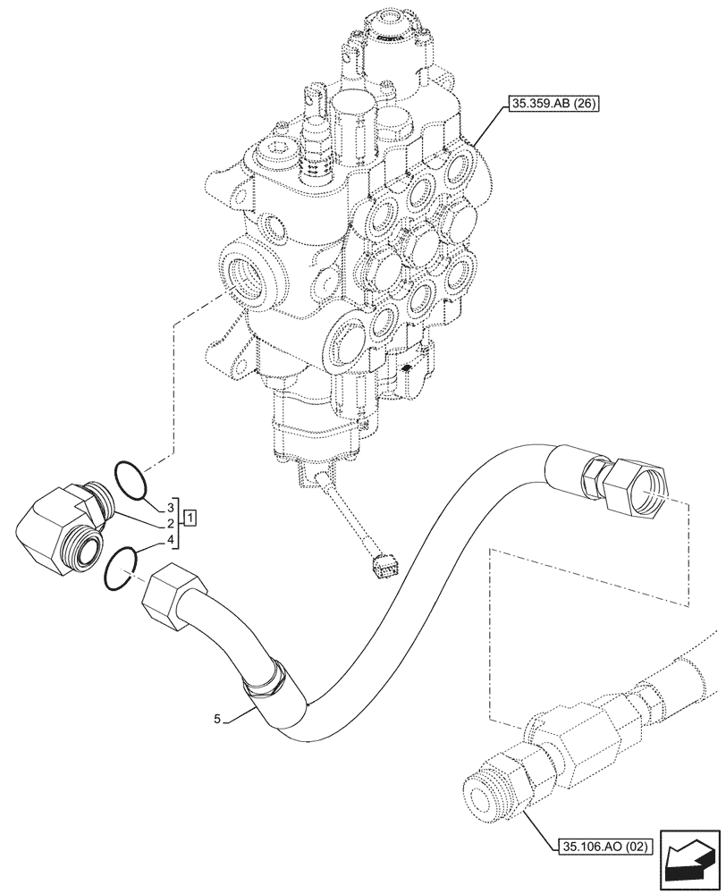 Схема запчастей Case 580SN WT - (35.106.AO[07]) - VAR - 747776 - LOADER, CONTROL VALVE LINE, HYDRAULIC PUMP (35) - HYDRAULIC SYSTEMS