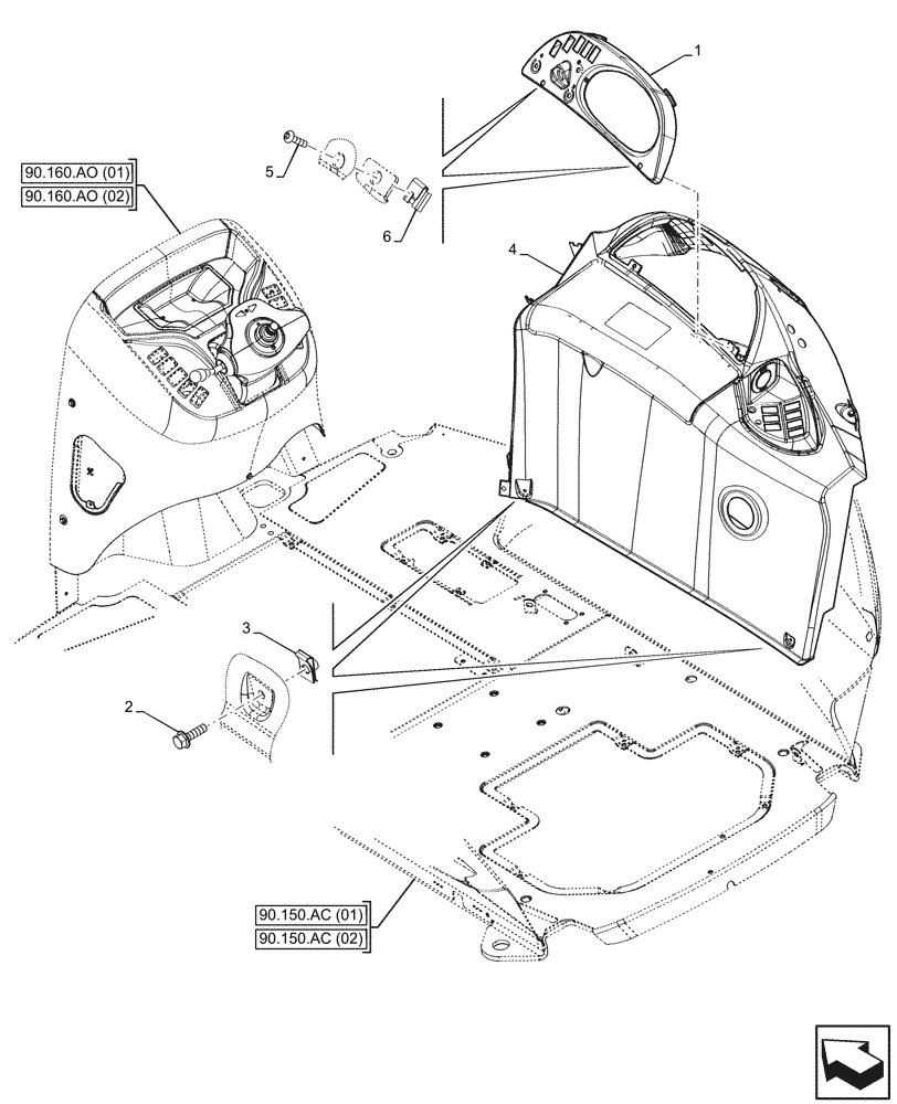 Схема запчастей Case 580SN - (90.151.AN[01]) - VAR - 423001 - CAB, DOOR, INSTRUMENT PANEL, RIGHT SIDE, MALAYSIAN (90) - PLATFORM, CAB, BODYWORK AND DECALS