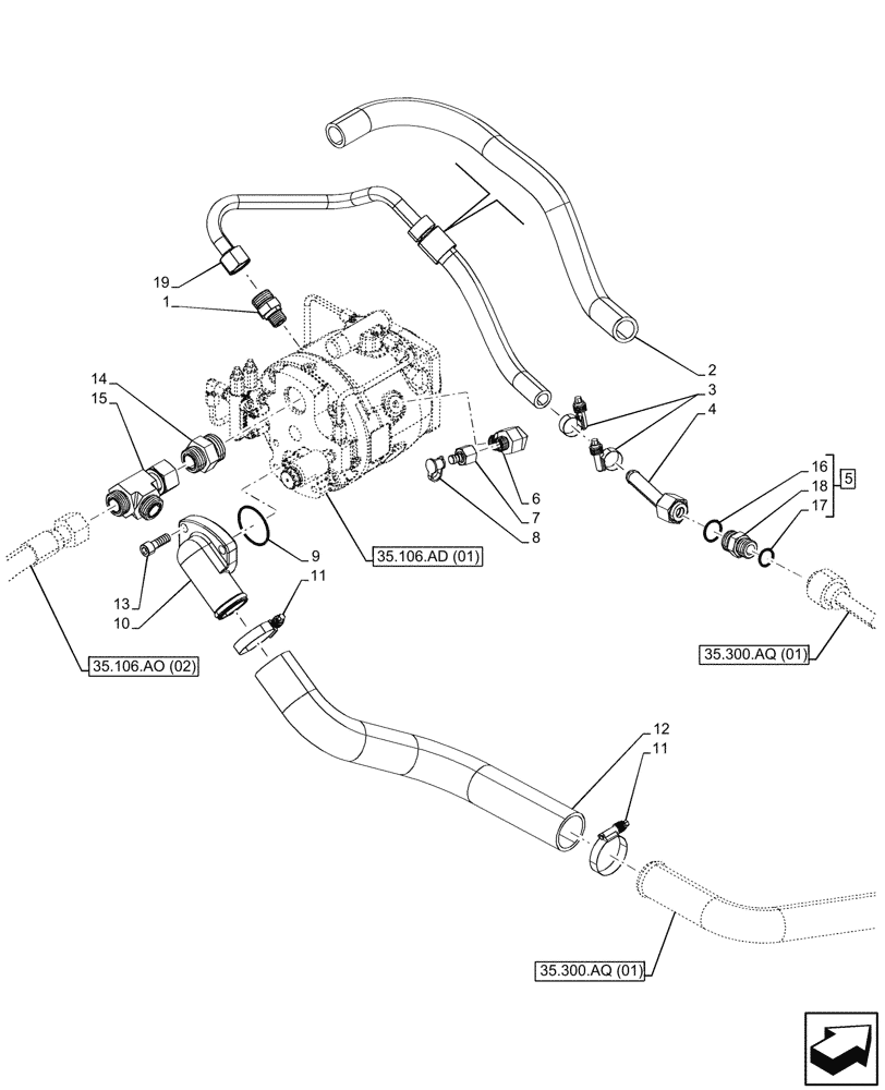 Схема запчастей Case 590SN - (35.106.AO[01]) - PUMP, OIL LINE, FITTING (35) - HYDRAULIC SYSTEMS