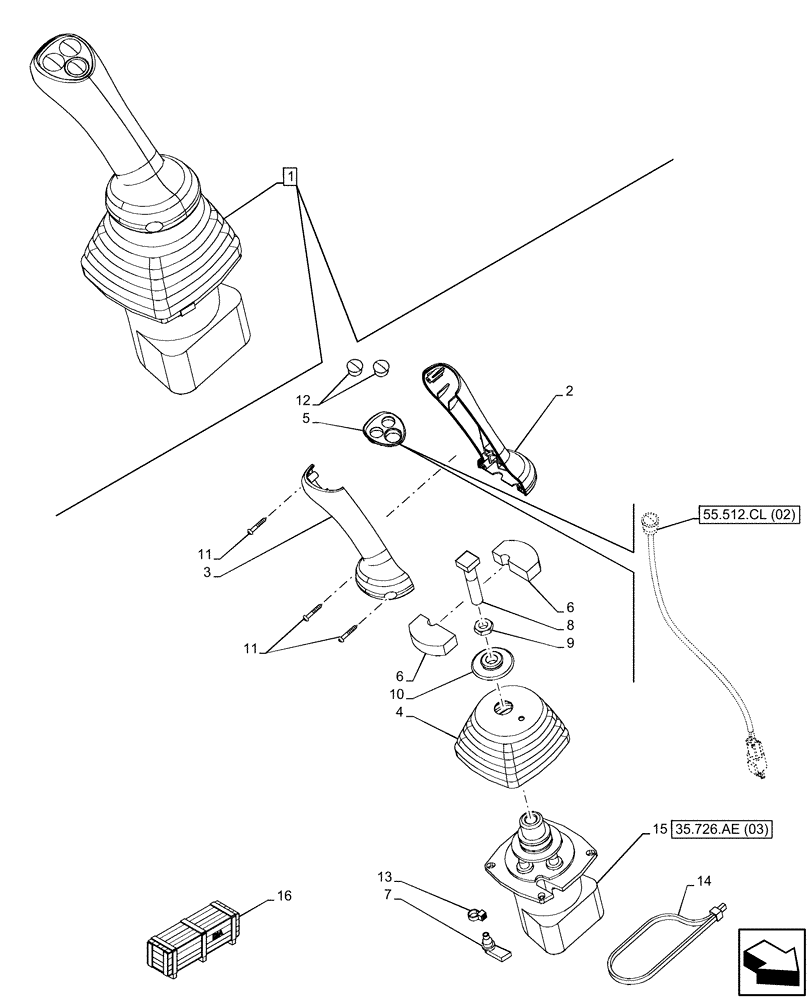 Схема запчастей Case 580SN - (35.726.AE[05]) - 6-SPOOL, 7-SPOOL, PILOT CONTROLS, JOYSTICK, RH (35) - HYDRAULIC SYSTEMS