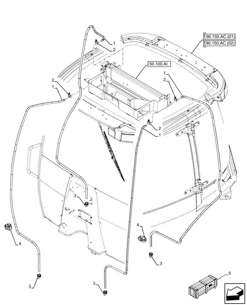 Схема запчастей Case 580SN WT - (50.200.CZ) - VAR - 747853, 747855 - AIR CONDITIONING, DRAIN LINE (50) - CAB CLIMATE CONTROL