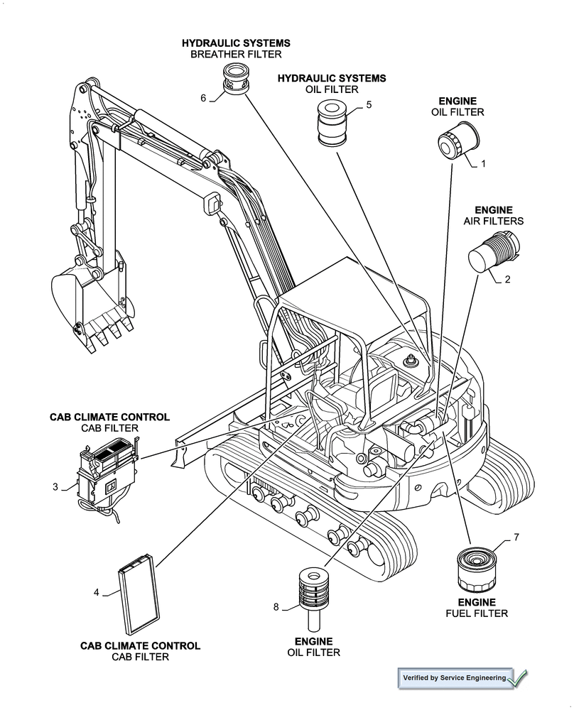 Схема запчастей Case CX55BMSR - (05.100.03[01]) - FILTERS (05) - SERVICE & MAINTENANCE