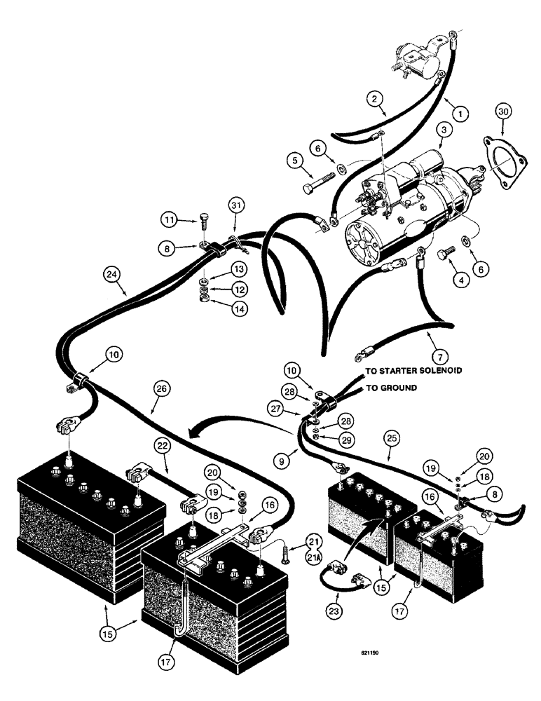 Схема запчастей Case W14 - (154) - ELECTRICAL SYSTEM, BATTERY, STARTER, AND BATTERY CABLES, USED BEFORE P.I.N. 9154965 (04) - ELECTRICAL SYSTEMS