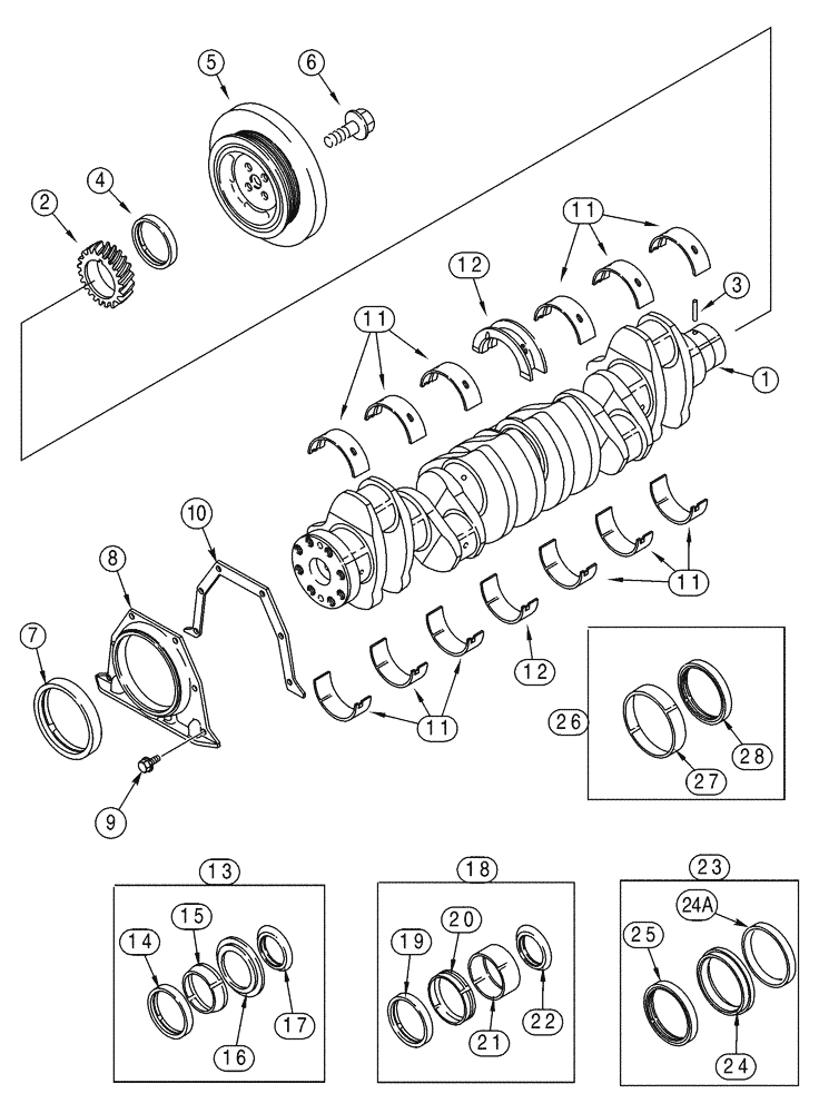 Схема запчастей Case 621D - (02-24) - CRANKSHAFT, 6T-590 EMISSIONS CERTIFIED ENGINE (02) - ENGINE