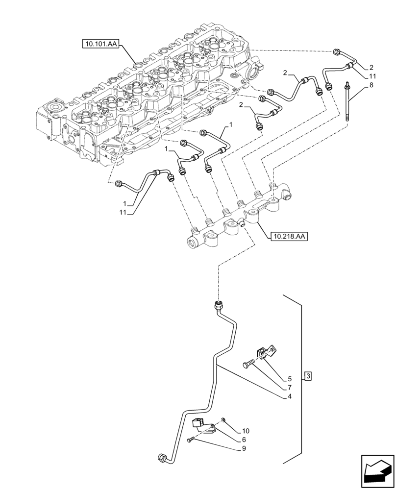 Схема запчастей Case F4HFE613S B004 - (10.218.AI[01]) - INJECTION PIPE (10) - ENGINE