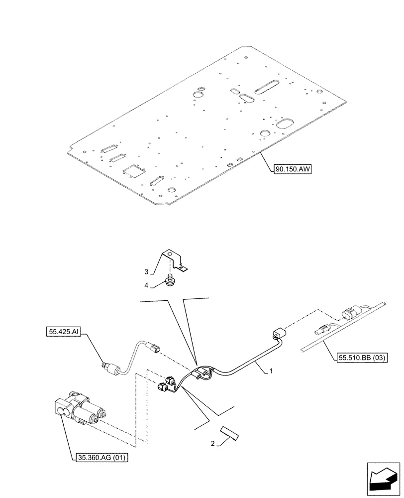 Схема запчастей Case CX130D LC - (55.510.BB[04]) - VAR - 461863 - OPTION, HARNESS, CLAMSHELL BUCKET, ROTATION, W/ ELECTRICAL PROPORTIONAL CONTROL (55) - ELECTRICAL SYSTEMS