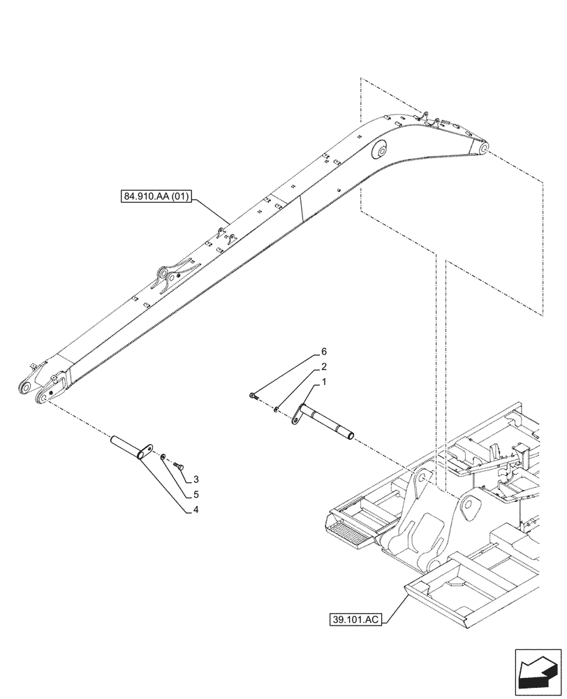 Схема запчастей Case CX210D LC LR - (84.910.AC[01]) - VAR - 461029 - BOOM, PIN (L=8,7M) (84) - BOOMS, DIPPERS & BUCKETS