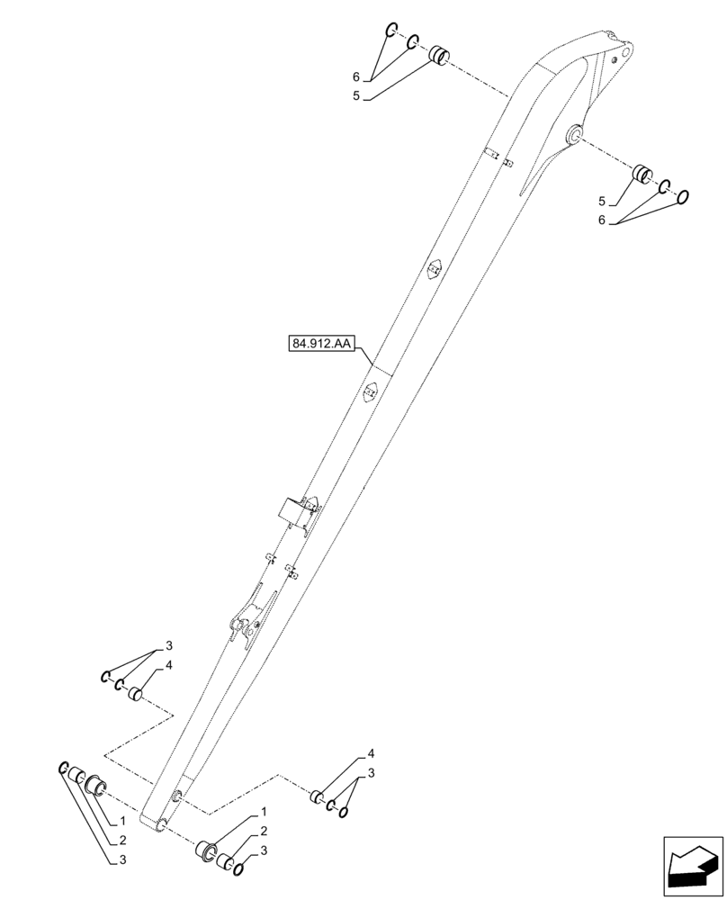 Схема запчастей Case CX210D LC LR - (84.912.AD[01]) - VAR - 481248 - ARM, BUSHING (L=6.4M) (84) - BOOMS, DIPPERS & BUCKETS