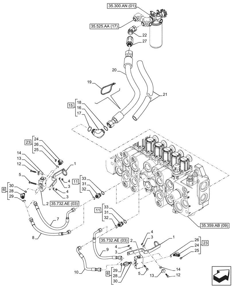 Схема запчастей Case 580SN - (35.732.AE[01]) - STABILIZER, CONTROL, PILOT CONTROLS, MECHANICAL (35) - HYDRAULIC SYSTEMS