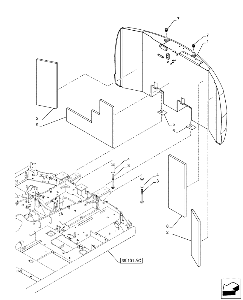 Схема запчастей Case CX130D - (39.140.AM) - COUNTERWEIGHT, INSULATION (39) - FRAMES AND BALLASTING