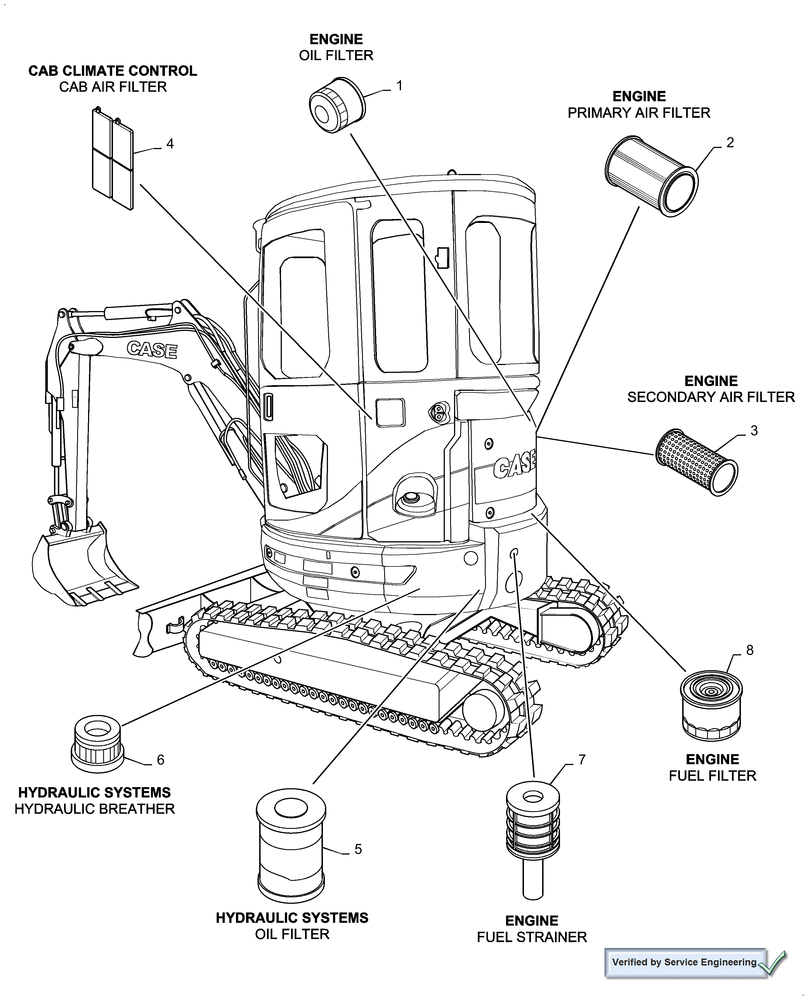 Схема запчастей Case CX36B - (05.100.03[01]) - FILTERS (05) - SERVICE & MAINTENANCE