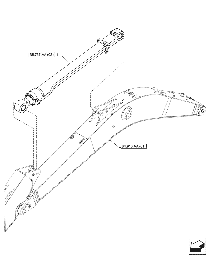 Схема запчастей Case CX210D LC LR - (35.737.AA[01]) - VAR - 481248 - ARM, CYLINDER, MOUNTING (35) - HYDRAULIC SYSTEMS