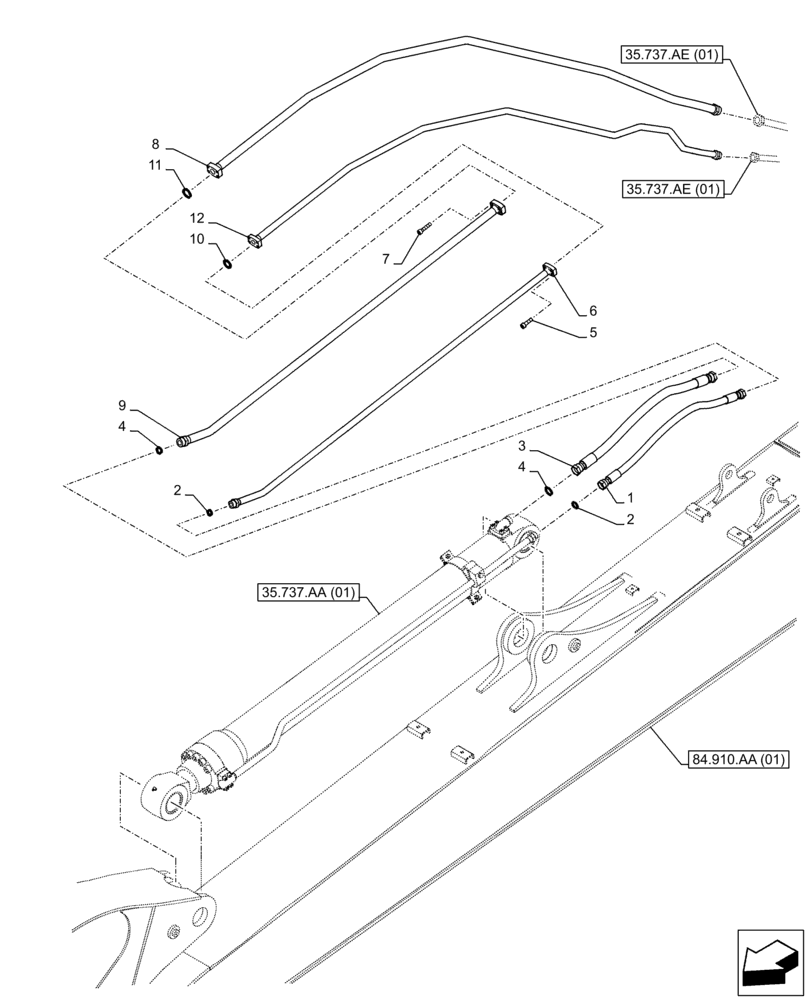 Схема запчастей Case CX210D LC LR - (35.737.AE[02]) - VAR - 481248 - ARM, CYLINDER, LINE (35) - HYDRAULIC SYSTEMS